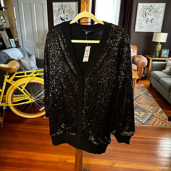 INC black sequin cardigan sz L - Picture 8 of 8